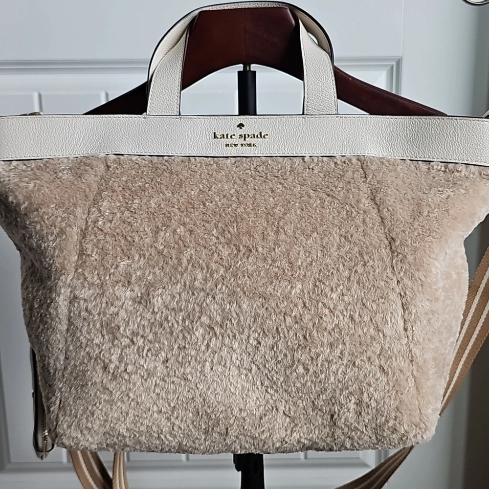 Kate Spade EUC Sherpa Satchel Coin Purse Adjustable Guitar Crossbody Strap - Picture 6 of 10